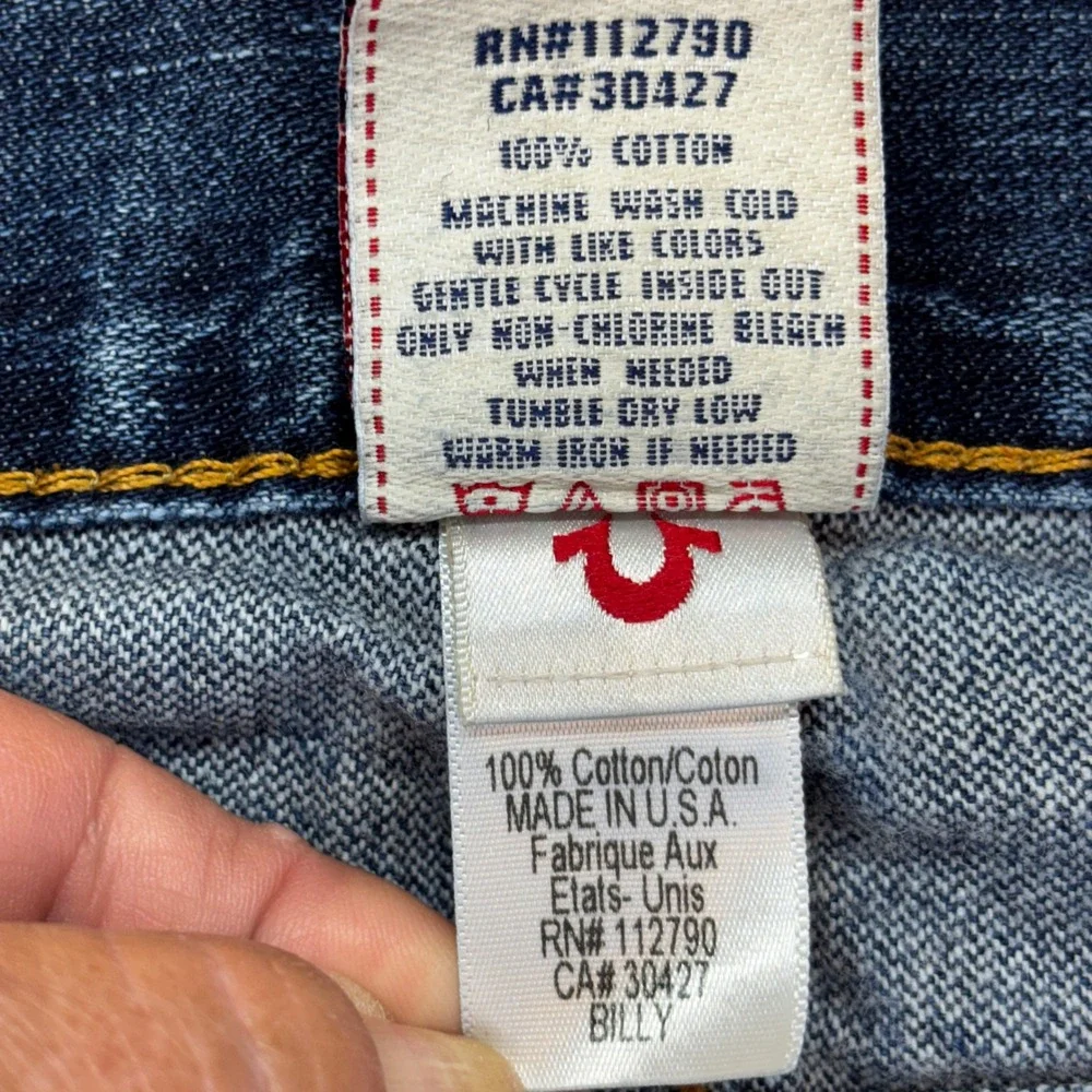 True Religion‎ Billy Denim Shorts Mens 32 Blue Made in USA Raw Hem Horseshoe